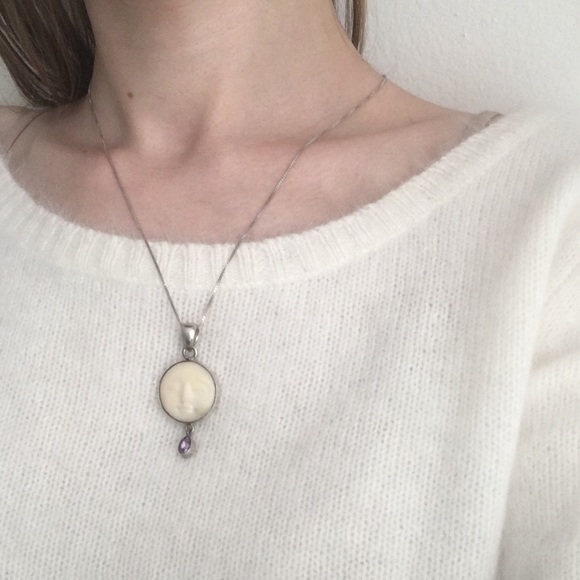 Vintage Jewelry Sterling Carved Bone Pendent Necklace Poshmark